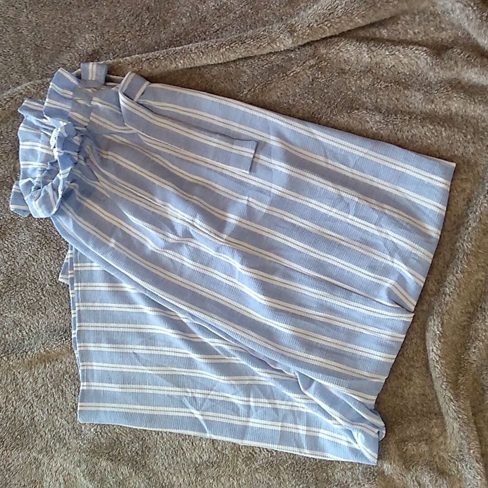 Green Envelope blue and white stripe paper bag pants